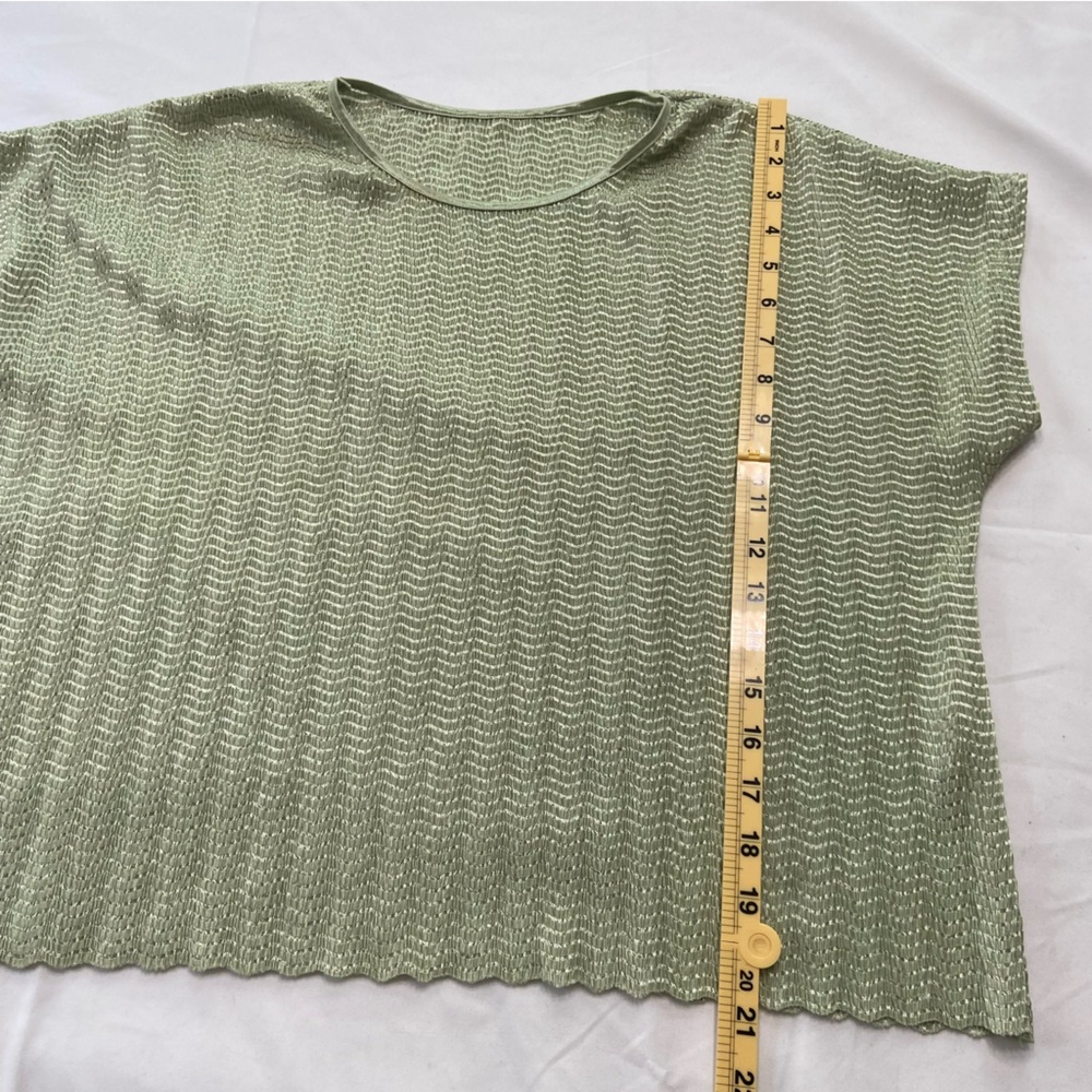 Sage Green Textured Crinkle Knit Top Dolman Sleeve Stretchy L/XL Vintage - Picture 6 of 7